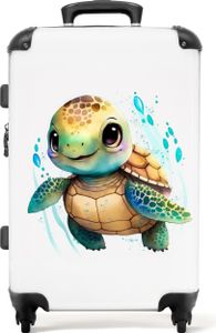 NoBoringSuitcases.com Kinder Koffer Mittelgroß 67x43x25 cm, 72L, Farbenfrohe Drucke für Kinder: Weiß - Schildkröte, Reisekoffer mit 4 Rollen