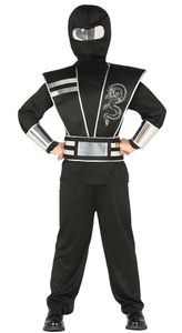 schwarzer Drachen Ninja Kostüm für Jungen, Größe:128/134