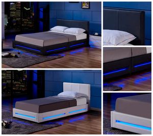 LED Bett ASTEROID mit Matratze - Variantenauswahl, Farbe:schwarz, Größe:140 x 200 cm, Ausführung:mit Matratze