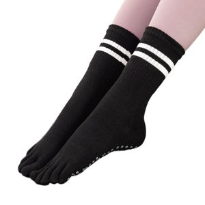 1 Paar Yoga-Socken, bequemes Touch-Dot-Design, verdickt, atmungsaktiv, weich, rutschfest, Polyester-Baumwolle, Mittelrohr, Fünf-Zehen-Socken, Schuhzubehör, Schwarz