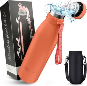 Vezato Trinkflasche Edelstahl - BPA-freie Isolierflasche 1000 ml - Auslaufsichere Wasserflasche mit doppelter Isolierung - Thermosflasche spülmaschinenfest - Für Kohlensäure geeignet - Nachhaltig