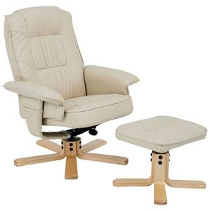 Relaxsessel CHARLY mit Hocker, schöner Drehsessel mit Lederimitat in beige, praktischer Polstersessel mit Seitentasche