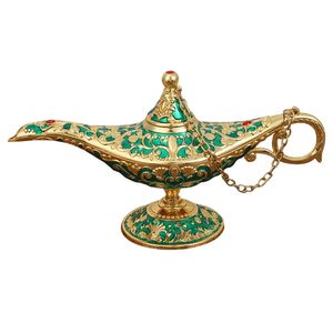 Aladdin Wunderlampe Schmücken, Weihrauchbehälter, Retro Klassische Legend magische Aladdin-Lampe aus Zinklegierung mit exquisiten Schnitzerei(Grün)