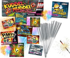 happy sparks® 180 Teile Kuddelmudel - 3 in 1 Jugendfeuerwerk Tischfeuerwerk für Partys & Feuerwerk Silvester Kat. F1 für Jugendlichen & Kinder 2023/2024