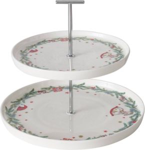 Zweistöckige Etagere mit weihnachtlichem Muster FLORENZA, H. 22 cm