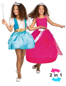 Magisches Prinzessin-Kostüm für Mädchen 3 in 1 Faschingskostüm blau-pink