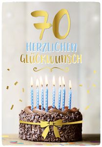 DeCoArt… 1 Glückwunschkarte 70 Geburtstag Herzlichen Glückwunsch Torte Kerzen mit Umschlag 11,5 x 16,6 cm  und eine Wunderkerze Herz gold