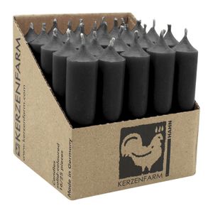 Stabkerzen aus Paraffin, 100/22 mm, Schwarz, KERZENFARM HAHN, Brenndauer ca. 4h, 25 Stück pro Verpackung