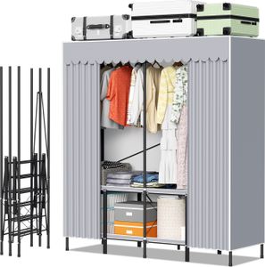 Bettizia Stoffschrank Kleiderschrank Staubdicht & Kleiderstange, Stoffkleiderschrank faltbarer für Schlafzimmer, Metallrahmen, 158 x170 x 48 cm Bettizia Stoffschrank Kleiderschrank Staubdicht & Kleiderstange, Stoffkleiderschrank faltbarer für Schlafzimmer, Metallrahmen, 158 x170 x 48 cm