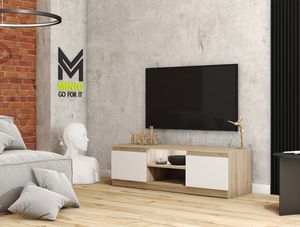 MINIO TV-Schrank 120 cm DIDI | Lowboard mit LED-Beleuchtung Sonoma Eiche / Weiß