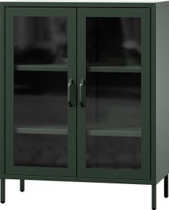 Jan Nowak kleiner Vitrinenschrank Kommode mit 2 Glastüren Gina 2 verstellbare Einlegeböden Standschrank aus Metall, 80 x 101,5 x 40 cm, Flaschengrün Jan Nowak kleiner Vitrinenschrank Kommode mit 2 Glastüren Gina 2 verstellbare Einlegeböden Standschrank aus Metall, 80 x 101,5 x 40 cm, Flaschengrün