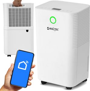 Mobilní odvlhčovač vzduchu MalTec 12 l/den s LED časovačem, nádrž na 2 l, pro 32 m² režim spánku Higorstat White
