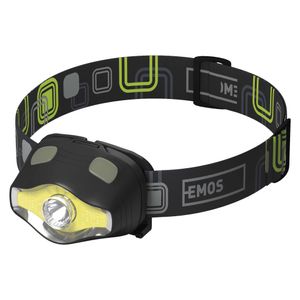 EMOS COB LED-Stirnlampe mit 7 Lichtmodi, schwenkbare Kopflampe mit Rot- und Grünlicht, 160 St. Leuchtdauer, 220lm, 100m Leuchtweite, P3536