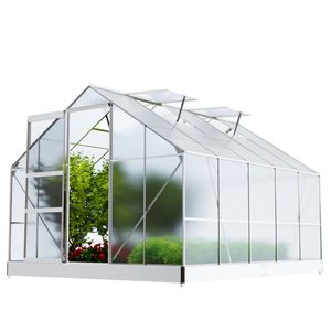 GARMIO® Gewächshaus ARONA Aluminium 6mm inkl. Fundament mit Dachfenster, Schiebetür, UV-Schutz