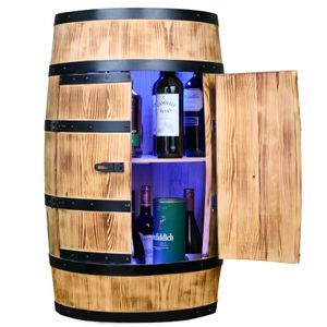 CREATIVE COOPER Weinfass Stehtisch mit Tür und LED RGB - Alkoholschrank Flaschenregal Holz - Holzfass - Fassmöbel - Nadelbaumholz - Wineregal - Weinbar - Fass bar mit Tür - 80Cm (Sonnenverbranntes)