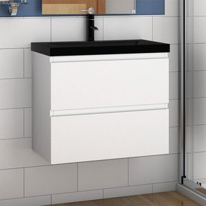 Waschtisch mit Unterschrank 60 cm Badmöbel Set mit Waschbecken Schwarz Gäste WC Weiß Matt