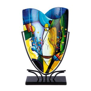 Casablanca by Gilde GlasArt Dekovase "Magic" blau/gelb/grün, mit aufgesetzten Steinchen und Metallfuß, durchgefärbt, H.47 cm, Öffnung: B.18cm, T.6cm, 52434