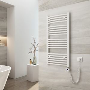 EMKE Badheizkörper Elektrisch Handtuchtrockner Inklusive Heizstab 100x50cm Weiß Gebogen Design Heizkörper für Bad