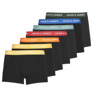 JACK&JONES Herren Boxershorts, 7er Pack - JACVITO SOLID, Trunks, Baumwoll-Stretch, Logo Schwarz/Bunt L