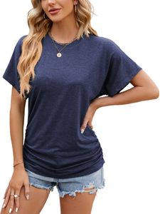 Damen T-Shirts Kurzarm Shirts Tee Pullover Sommer Tops Rundhals T Schirt Freizeithemd Marineblau,Größe M