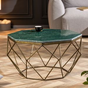 Eleganter Couchtisch DIAMOND 70cm grün messing mit Marmorplatte