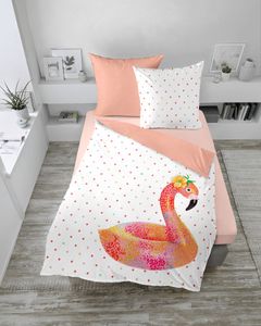 Dormisette  Mako Satin Wendebettwäsche 2 teilig Bettbezug 135 x 200 cm Kopfkissenbezug 80 x 80 cm 2442_Fb20  Flamingo Punkte pink weiß