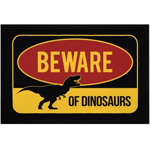 Fußmatte mit Spruch  of Dinosaurs T-Rex Tyrannosaurus Achtung Dino rutschfest & waschbar Moonworks® schwarz 60x40cm
