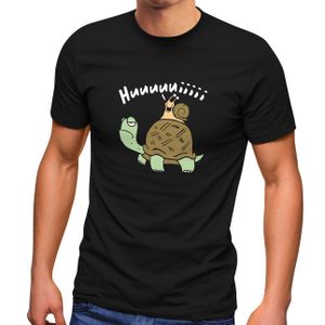 Herren T-Shirt Schildkröte Schnecke Huuuuiiii Lustig Witzig Scherz Comic Fun-Shirt Spruch lustig Moonworks® schwarz 5XL