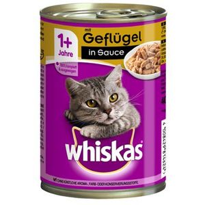Whiskas 1+ Dosen in Gelee / Sauce Katzenfutter 12 x 400 g Geflügel in Soße