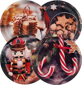 Weihnachtsteller aus Metall - 4 Stück - Weihnachts- oder Nikolaus-Teller mit verschiedenen Motiven für Kekse, Stollen, Gebäck und Süßes, Ø 26,4 cm