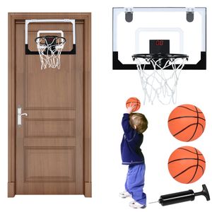 LZQ Mini Basketball Korb Set, Indoor Mini Basketballkorb Tür Basketball Hoop mit Elektronische Anzeigetafel, 45x30cm Kinder Basketballbrett mit Bälle und Pumpe