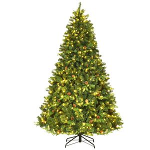 COSTWAY 225cm LED Künstlicher Weihnachtsbaum, Christbaum mit Klappsystem und Metallständer, Tannenbaum geschmückt, Kunstbaum Weihnachten ideal für Zuhause, Büro, Geschäfte und Hotels