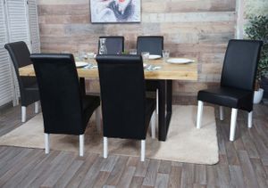 6er-Set Esszimmerstuhl Küchenstuhl Stuhl Cesena  Leder, schwarz, weiße Füße
