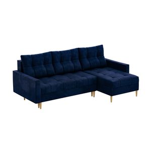 MEBLINI Schlafcouch mit Bettkasten - Kleines Ecksofa mit Schlaffunktion - Sofa mit Relaxfunktion und Kissen - Kleine Couch L-Form - Eckcouch - SCANDO - 220x140x75cm - Blau Samt