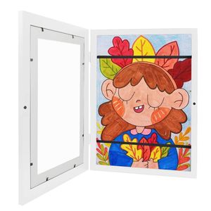 Detský rám na kreslenie, 26x35cm, otvárací rám na výtvarné projekty A4, výklopný umelecký fotorámik pre deti, biely
