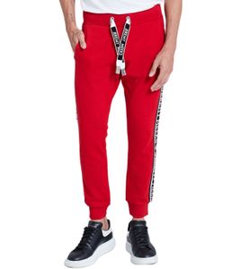 JEREMY MEEKS Herren Jogging-Hose mit seitlichem Markenschriftzug Malusio Rot , Größe:L