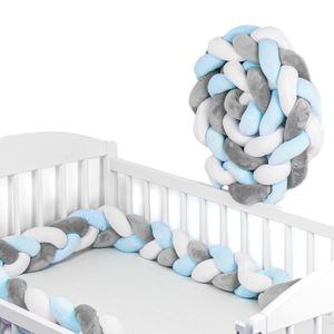 Bettschlange 1,5 m Baby geflochten Bettumrandung - Bettrolle für Babybett nestchen schlange Nestchenschlange 150cm (Weiß/Grau/Hellblau, 150 cm)