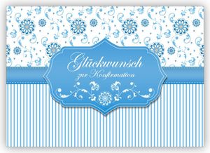 Edle Glückwunschkarte zur Konfirmation mit Blümchen und Streifen: Glückwunsch zur Konfirmation