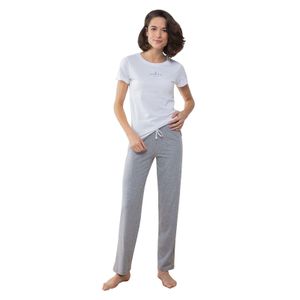 Towel City Damen Pyjama T-Shirt und Hose Set RW5461 (L) (Weiß/Grau Meliert)