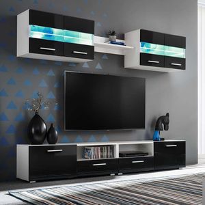 The Living Store TV-Wohnwand-Set 5-tlg. LED-Leuchten Hochglanz-Schwarz