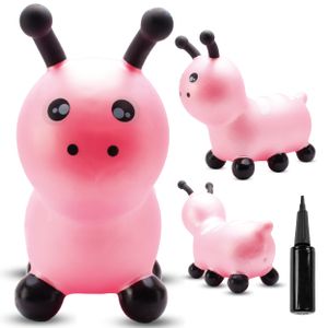 SUN BABY hüpftiere ab 1 Jahr mit Pumpe aufblasbares Hüpfspielzeug aus hochwertigem und strapazierfähigem Gummi rosa Raupe