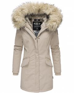 Navahoo Premium Damen Winterjacke Parka Mantel Jacke Kunstfell Gefüttert Kapuze Cristal Beige Gr. 44 - XXL