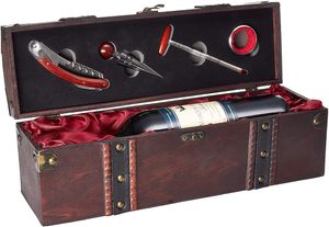 Geschenkset Weinset mit 1 Flasche Rotwein Jahrgang 2008 Marquis de Lugon - in Holzkiste mit Sommelierset