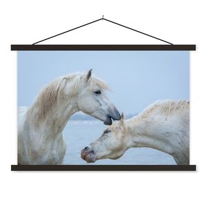 MuchoWow® Textilposter Pferd flüstert einem anderen Pferd in der Camargue etwas zu 120x80 cm mit schwarzem Rahmen - Wanddeko