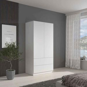 BEAUTYSOFA Modern Kleiderschrank CLASSIC - Garderobenschrank , Schrank mit 2-türig & 2 Schubladen fur Schlafzimmer & Korridor (Weiß)