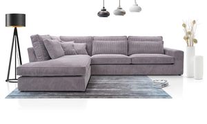 Ecksofa MOUSSE - L-Form Polsterecke, Wohnlandschaft, Couch in Cord (Farbe: Hellgrau, Ottomane: links)