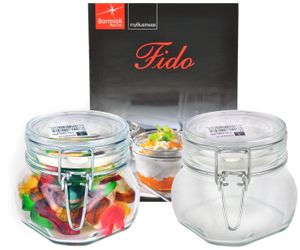 2er Set Einmachglas Bügelverschluss Original Fido 0,5L Vorratsgläser incl. Bormioli Rezeptheft