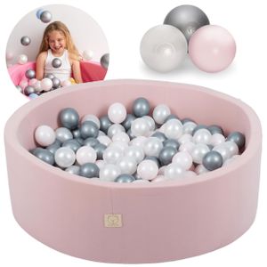 MISIOO Smart Bällebad 90x30 cm/200 Bälle  - Bällebader Kinder für Baby Zimmer - Bälle für Bällebad - Baby Spielzeug - Rosa: Hellrosa/Perlen/Silber