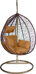 Bettso Polyrattan Hängesessel Relaxsessel Hängekorb mit Gestell Rattan Hängestuhl Sessel für Garten COBE Braun + Kissen Braun