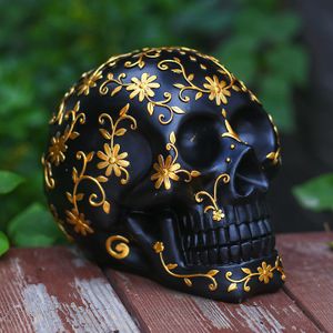 Halloween Bronzing Muster Schädel Skelett Kopf Skulptur Ornamente Kreative Kunstharz Handwerk Garten Desktop Ornamente Halloween Dekoration